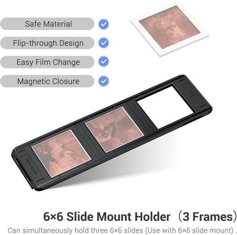 JJC 6x6 Slide Mount Holder, Flip-Through & Magnetic Auto Adsorption Closure, for Film Scanners, Mobile Film Scanner