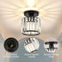 Crystal Ceiling Light Fixture, Modern Semi Flush Mount Chandelier, Black Close to Ceiling Lamp for Hallway, Kitchen