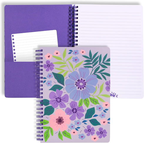Steel Mill & Co Cute Mini Spiral Notebook, 8.25" x 6.25", Durable Hardcover, 160 Lined Pages, Lilac Floral