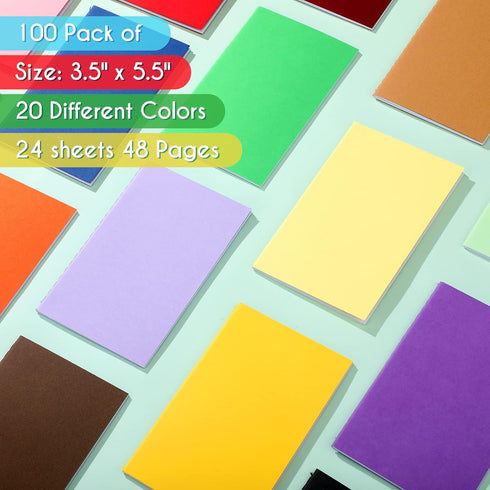 Yexiya Mini Notebooks Set, 100 Packs Colorful Lined Pocket Notepad, 3.5 x 5.5 Inch, 20 Colors for School Kids