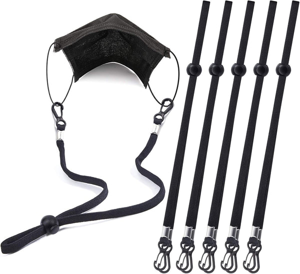SHINKODA Adjustable Extra Long Mask Lanyard Neck Strap Hanger/Holder, Elastic Rope with Double Clips & Snap Button,