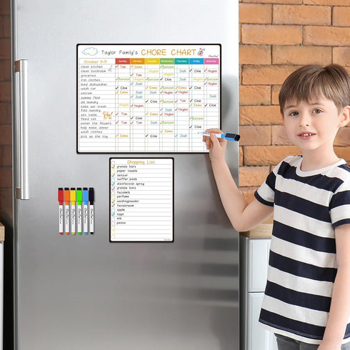 CLEVER CLEAN 14.5"x11" Magnetic Dry Erase Chore Chart for Kids, Teens, Adults, Includes 6 Extra Fine Point Markers