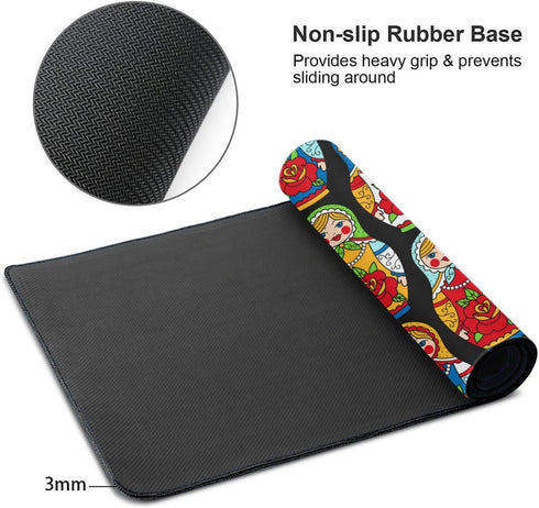 Hwxzupm 16x29.5 Inch Russian Nesting Dolls Matryoshka Gaming Mouse Pad Large - Non-Slip Desk Mat with Stitched Edges