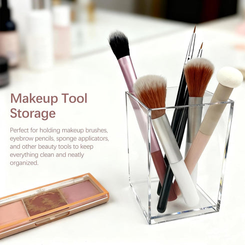 Attkryy Set 2, Clear Acrylic Pen Holder Cup of Simple Modern Desktop Organizer for Stationery, Makeup Brushes, Office