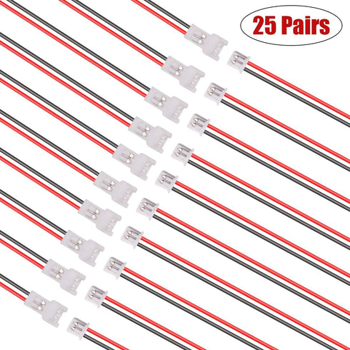 smseace 25pair 26AWG JST 1.25mm 2pin Wire Connectors 100mm Cable for Indoor 3D Plane LED Light