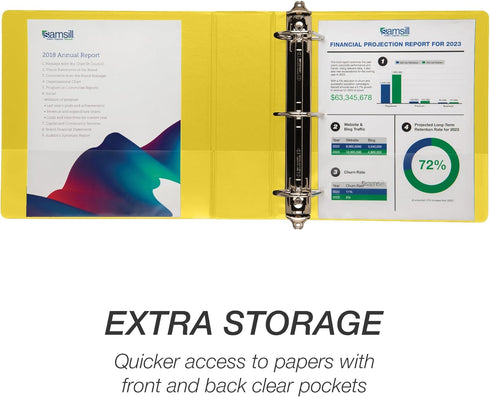 Samsill Durable 3 Inch D Ring Binder, Customizable Clear View Binder, Made in The USA, Yellow, Holds 625 Pages