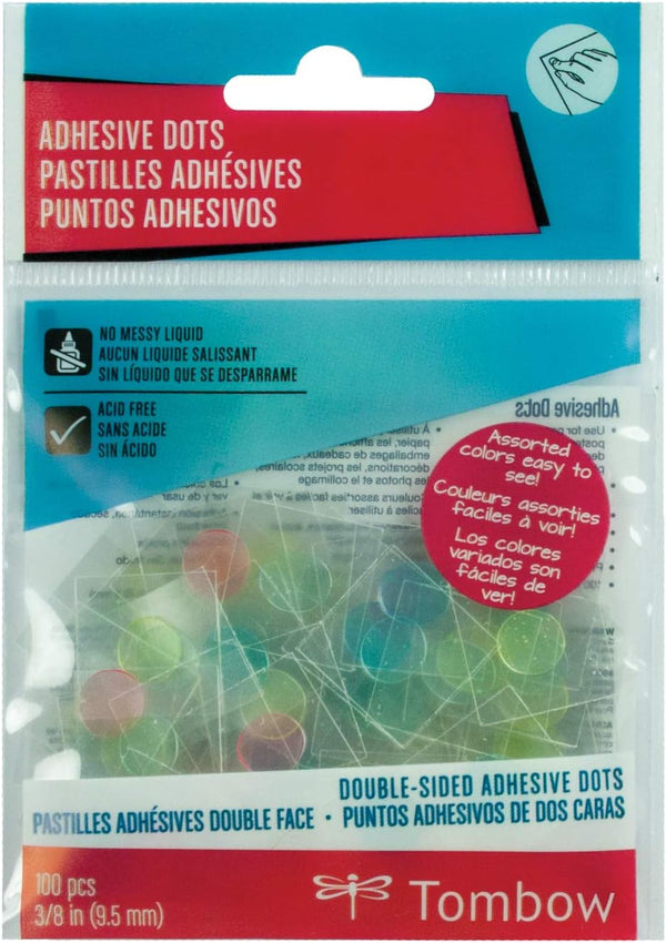 Tombow 52139 Adhesive Dots - Assorted Colors, 100-Pieces for Instant, Permanent Bond