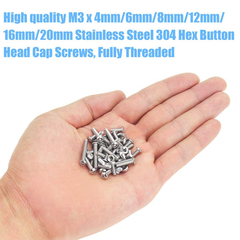 DYWISHKEY 360 Pieces M3 Stainless Steel 304 Hex Button Head Cap Bolts Screws and Nuts Kit