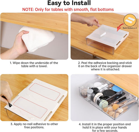 OTraki 3 Packs Under Desk Drawer Organizer, Clear Plastic Storage with Slide Out Drawer, Self-Adhesive