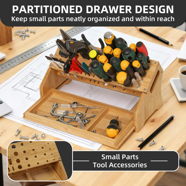 ValuXpro Bamboo Screwdriver Organizer - Tool Storage Organizer Workbench Desktop Rack - Hand Piler Tools Storage Holder