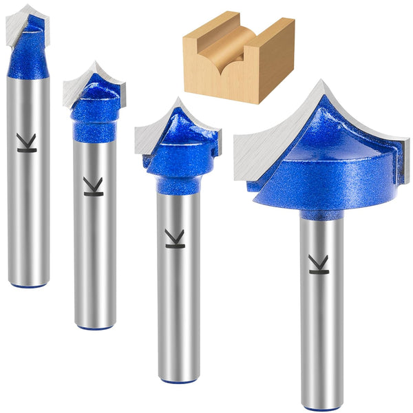 SMJXTOP 4Pcs Carbide Groove Point Cutting Roundover Router Bit Set 1/4" Shank,Cutting Dia.