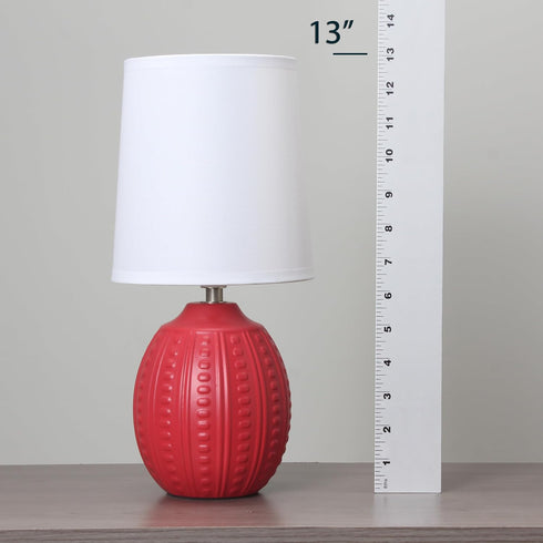 LT1163-RED 12.5" Simple Designs Chic Glow Mini Textured Oval Table Lamp, for Bedroom, Office, Living Room, Stylish