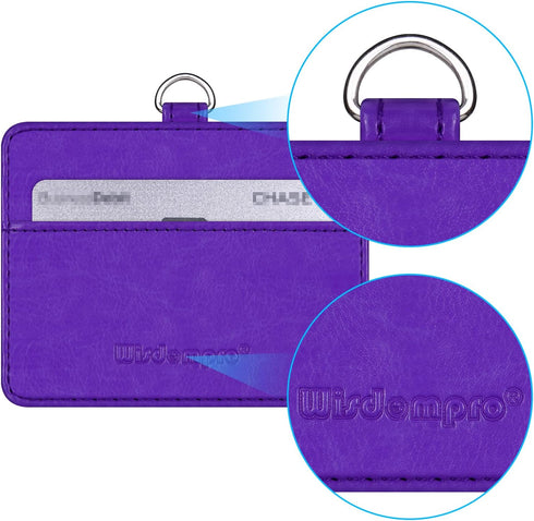 Wisdompro 2-Sided PU Leather ID Badge Holder - Purple (Horizontal) with 1 ID Window, 1 Card Slot, and 1 Piece 23 Inch