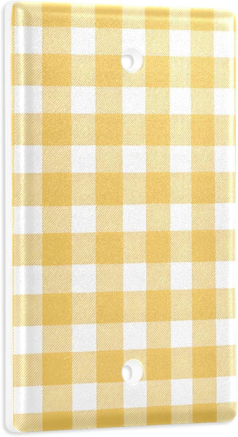 WELLDAY 1-Gang 4.50" 2.76", Butter Yellow Checkered Blank Wall Plate, Standard Size x Polycarbonate Thermoplastic Blank