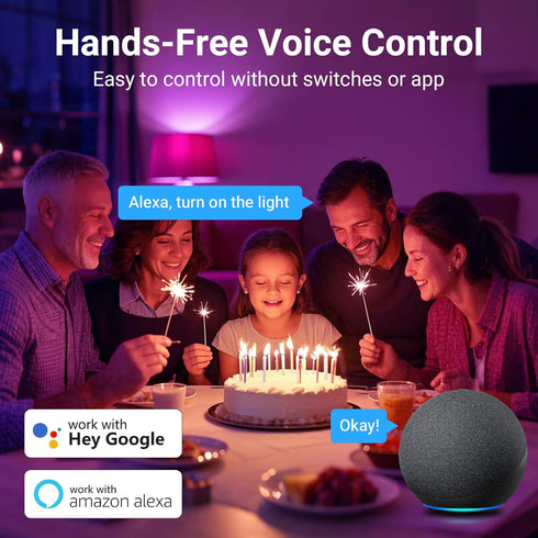 4 Pack Bulbs, Bulb Bulbs, 2700K-6500K, 9W(60W A19 E26 800LM, 2.4Ghz TJOY Smart Light Bluetooth WiFi Led Work with Alexa