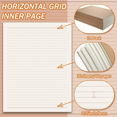 Lincia 24 Pack Large Kraft Notebooks - 8.5 x 11 inch College Ruled Notebook Bulk for School and Office Writing