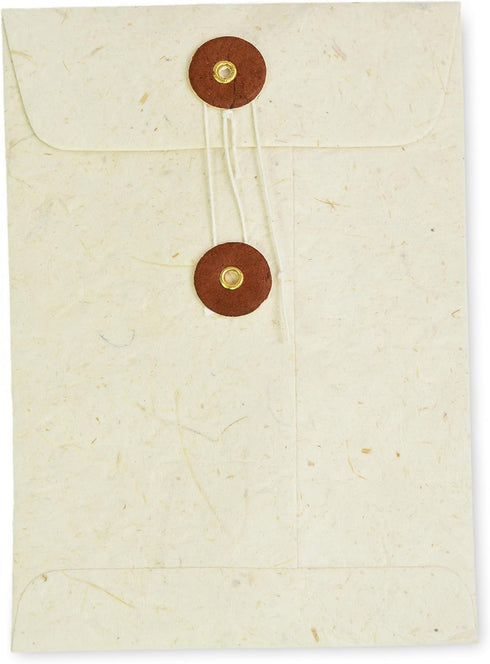 Handmade Lokta Paper Envelope with String-tie Button Closure Pocket Folder Documents Sleeve, for Invitations, Parties, 4.5 x 6.5 inches, 10 Pack. Made in Nepal. (Natural) by Kathmandu Valley Co.