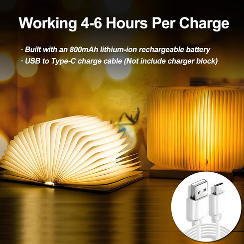 7 Foldable Book Lamp Light Decor Gift, Color LED Night Light Leather Cover USB Rechargeable, Unique Paper Book Light