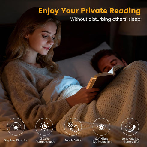 Dimmable 3 AVEKI Book Light, LED Reading Light Color Flat Book Lamp for Reading, Rechargeable Page Light with Wooden
