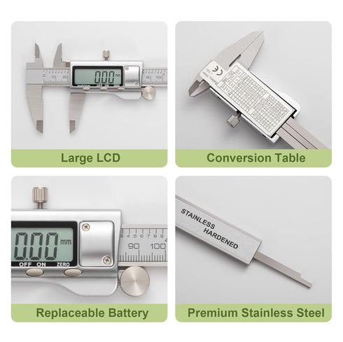 All-Metal Digital Caliper 0-12" Measuring Tool with Auto-Off Feature, Interchangeable Between Inches and Millimeters