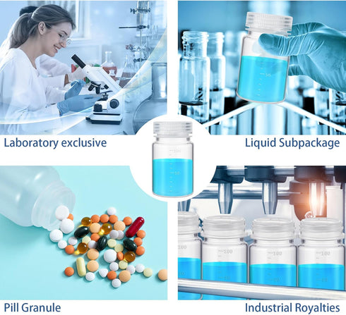 12 Bottles(Clear,3oz 100ml,Wide Tatuo Pcs Plastic Sample Bottles with Screw Cap, Liquid Containers with Lid for Lab