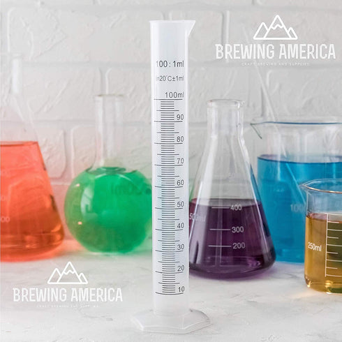 Brewing America 100ml Plastic Graduated Cylinder Beaker - 100ml Science Measuring Test Tube Flask with Pour Spout