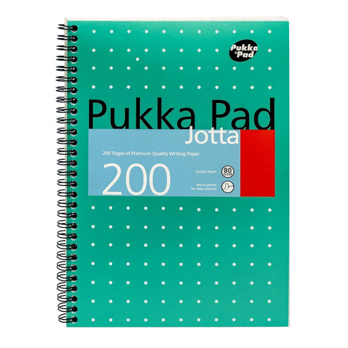 Pukka Pad, B5 Metallic Jotta Book 3-Pack, 10 x 8 in, Wirebound Notebook with 8mm Lines, 200 Pages, Green