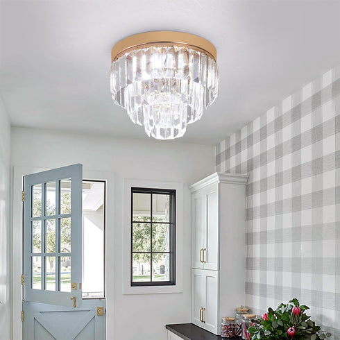 3-Tier K9 Crystal Flush Mount Ceiling Light Modern Crystal Chandelier Gold Mini Round Hanging Pendant Light Luxury