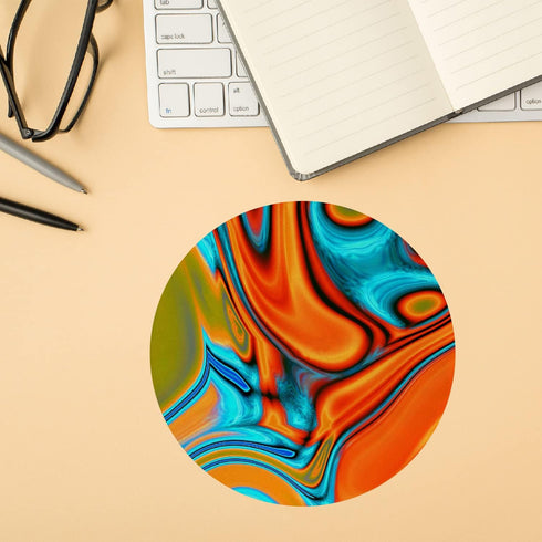 Vivid Modern Southwest Abstract Mouse Pad, Turquoise Orange Swirls, Non-Slip Rubber Base, 8.7 x 8.7 Inches