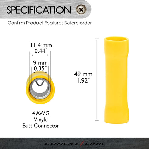 Conext Link BCV4-25 Vinyl Butt Connector 25 Pack (Yellow 4 Gauge)