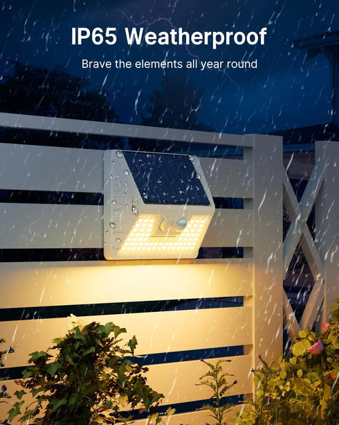 2Pack 3000K Light/3 IP65 vighep White Solar Lights Outdoor Motion Sensor, Warm Lighting Modes, Waterproof Solar Powered