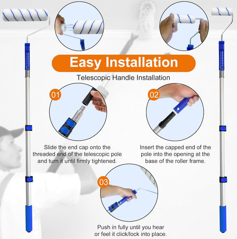 AURIXUS 28 4"and 9" PCS Paint Roller Kit with Extension Pole, Paint Roller, Including Gloves, Paint Tray, Flat Paint
