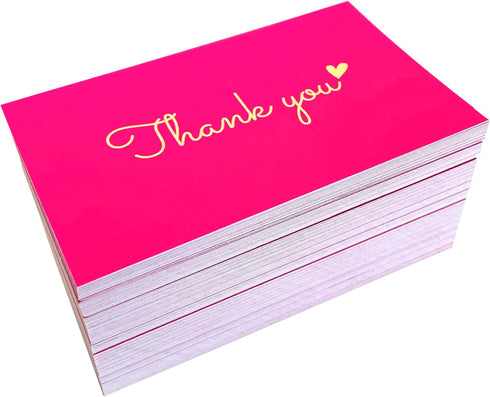 RXBC2011 100 3.5 2 Inch Little Thank You Cards Gold Heart Design Bulk Thank you Notes for All Occasions x hotpink