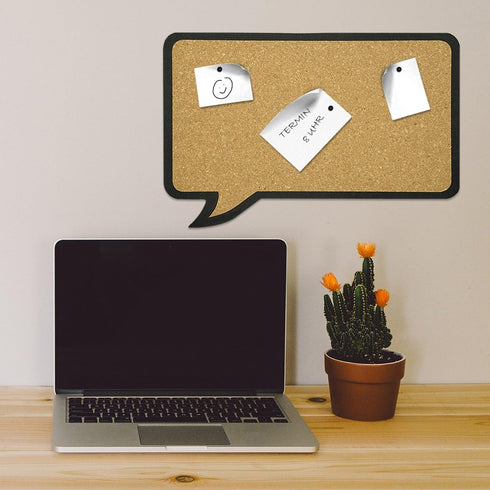 Navaris Cork Board Bulletin Board - Rectangular Speech Bubble Design 11 x 17 in, includes 5 Pins - Message Noticeboard Memo Shape Display Pinboard by Navaris