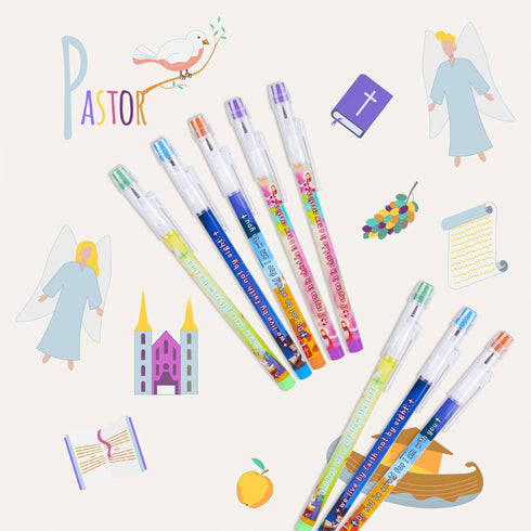 Kolewo4ever 48pcs HB Bible Verses Pencils - Multicolor Non-Sharpening Stackable Pencils for Sunday School Gifts
