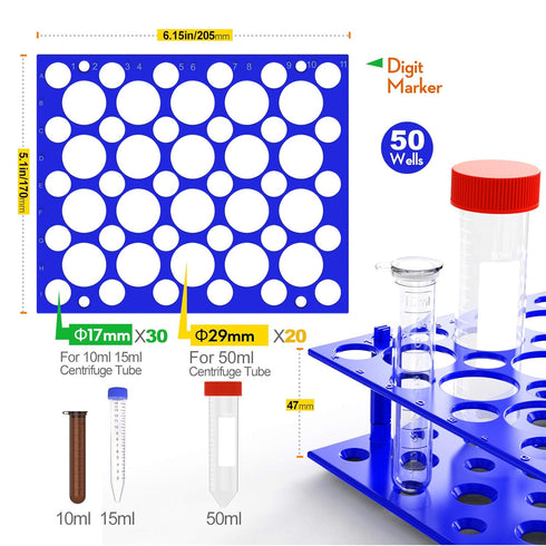 2Pcs Centrifuge Tube Rack for 10ml/15ml/50ml Laboratory Plastic Tube Holder 50 Wells (Orange&Blue)…