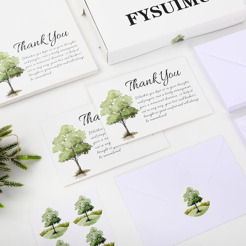 50Pcs FYSUIMU Funeral Thank You Cards Bulk Boxed Tree Sympathy Thank You Cards with Sticker Envelope Bereavement Card