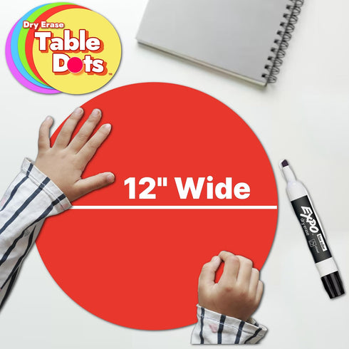 Table Dots Dry Erase Circles Spots for Classroom Teachers 10 Pack | 12" PVC | 5 Colorful Stickers | Removable Desktop Whiteboard White Board Tabletop by Abaco Brands