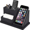 Black Pu Leather Desk Pen/Pencil Organizer with 3 Compartments, Multi-Function Storage Box for Office Supplies