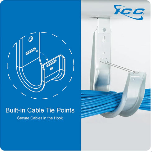 ICC Ceiling Mount J-Hook Without Retainer Clip for Structured Cabling, Galvanized Steel, 25-Pack