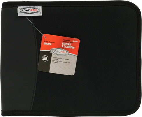 RoadPro 3-Ring Zippered Binder, Black, for Loose-Leaf Log Sheets, 10.5" x 8.5"