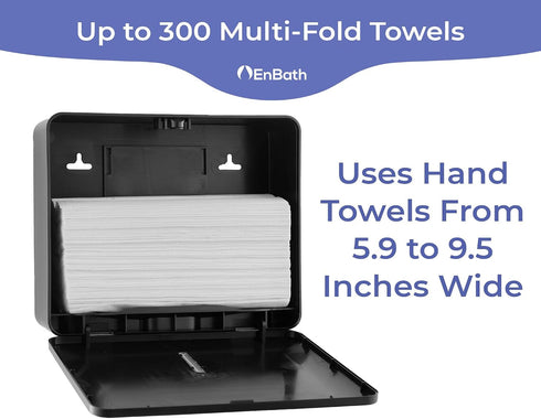 300 Commercial Multifold Paper Towel Dispenser Wall Mount (Black), Folded Hand Towel Dispenser for Bathroom/Restroom