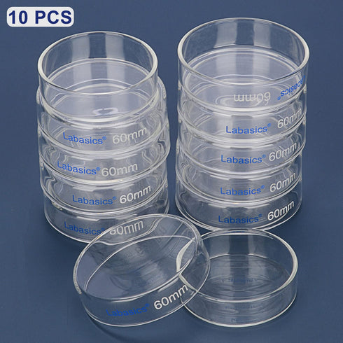 10pk Glass Petri Dishes, 60x15 mm, Autoclavable Borosilicate Glass Cell Culture Dishes with Clear Lid