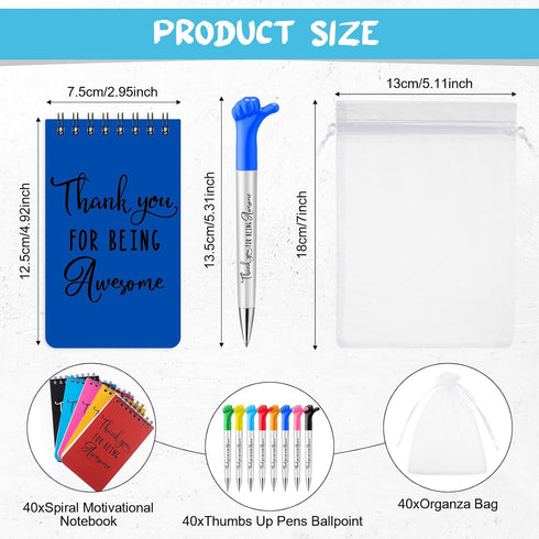 PerKoop 40 Sets Graduation Appreciation Gifts with Thumbs up Pens and Motivational Notebook