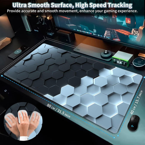 Gaming Mouse Pad, EDGFRTOIO Keyboard Mouse Pad 31.5x15.7 inch XXL Large Computer Laptop Cool Desk Mat with Non-Slip Rubber Base and Stitched Edge for Home Office Work, Beehive 3D Hexagon by EDGFRTOIO