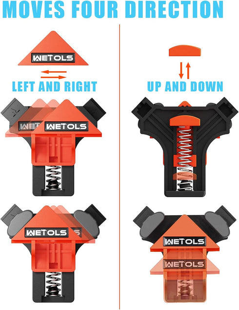 WETOLS Corner Clamp for Woodworking, 90 Degree Right Angle Clamp, 4Pcs Adjustable Spring Loaded