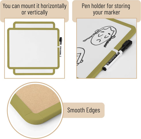 Mr. Pen Dry Erase Board 14” x 11” with Black Marker, Olive Green Frame, Small White Board for Kids and Students