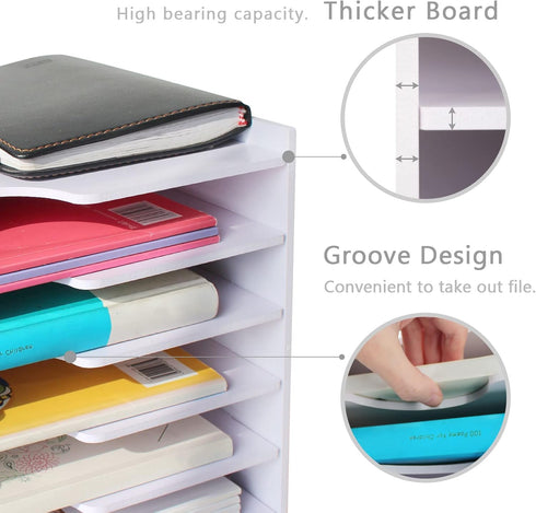 SONGWAY File Organizer for Desk, 7 Tier Wide Document Holder, Letter Mail Tray Storage Rack, A4 Paper Storage