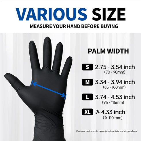 Medical Nitrile Exam Gloves, Black 3.5 mil Powder-Free Latex-Free Disposable Glove, 100 Pcs