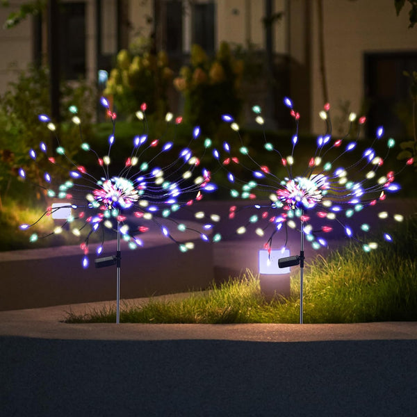 2 Pack 175 LED Solar Firework Lights, Waterproof 4th of July Decorations for Outdoor Landscape Path Lights